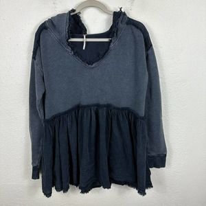 Free People Summer Dreams Oversized Tunic Sweatshirt Hoodie gauze Blue XS